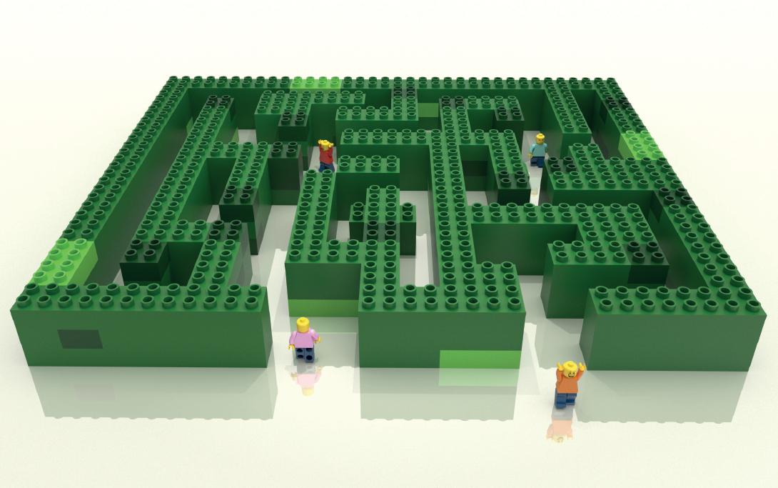 render con materiali di un labirringo di lego